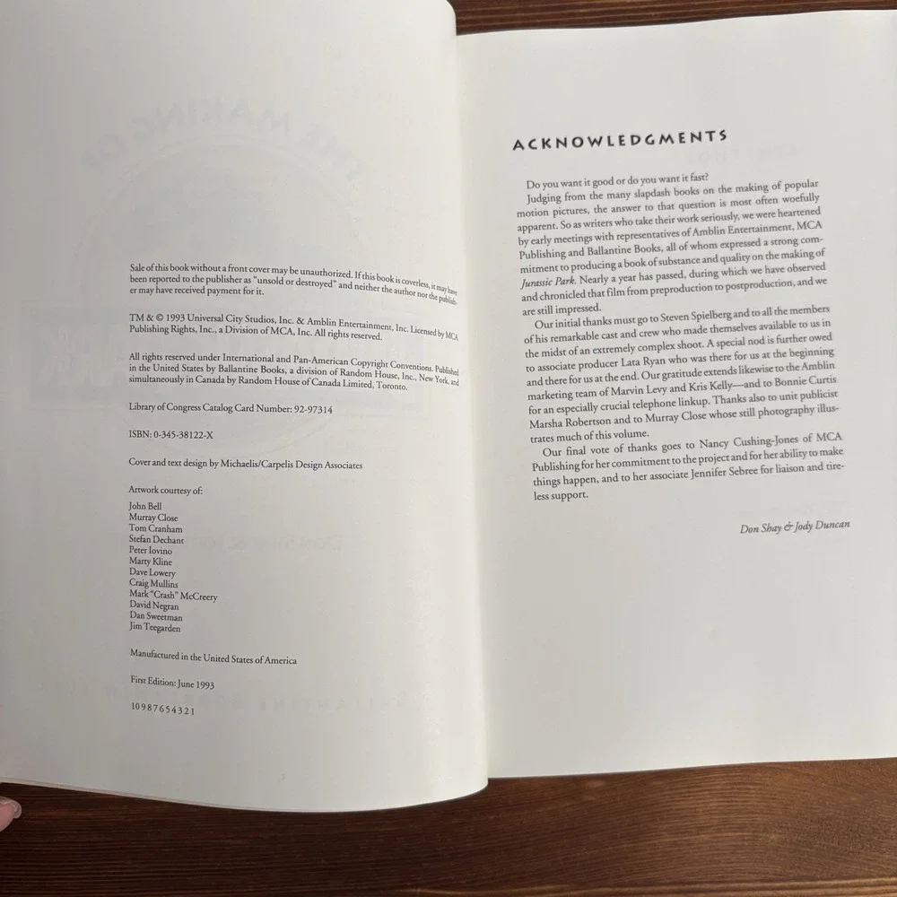 1993 The Making of Jurassic Park First Edition Don Shay Jody Duncan‎ Book